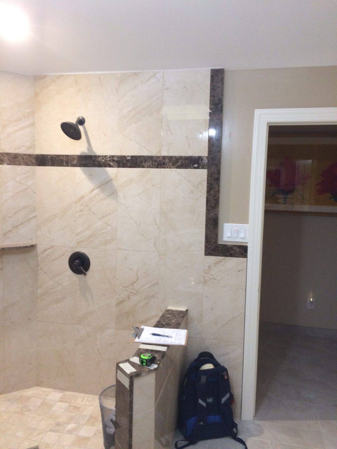 Frameless Neo Angle Shower Enclosure on Buttress Walls Installation