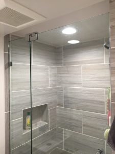 Small bathroom shower door installation