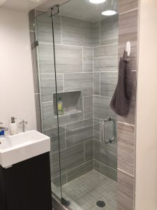 Small bathroom shower door installation