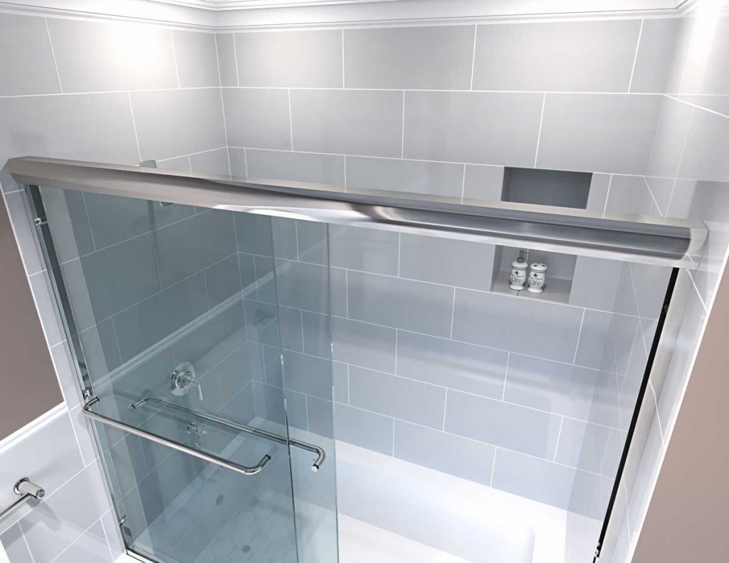 frameless sliding shower doors in a bathroom