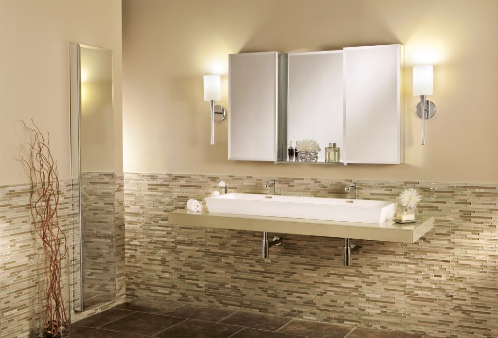 bathroom frameless beveled mirror