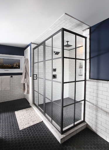 black matte frame, matte black framed shower door